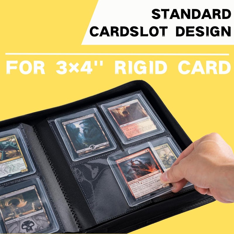 KUOOKING Toploader Binder, Holds 128+ Toploaders, 4 Pocket Top Loader Card Storage Case, Double-Sided Pockets for trading card in 3 x 4'' Toploaders (Yellow) - Image 5